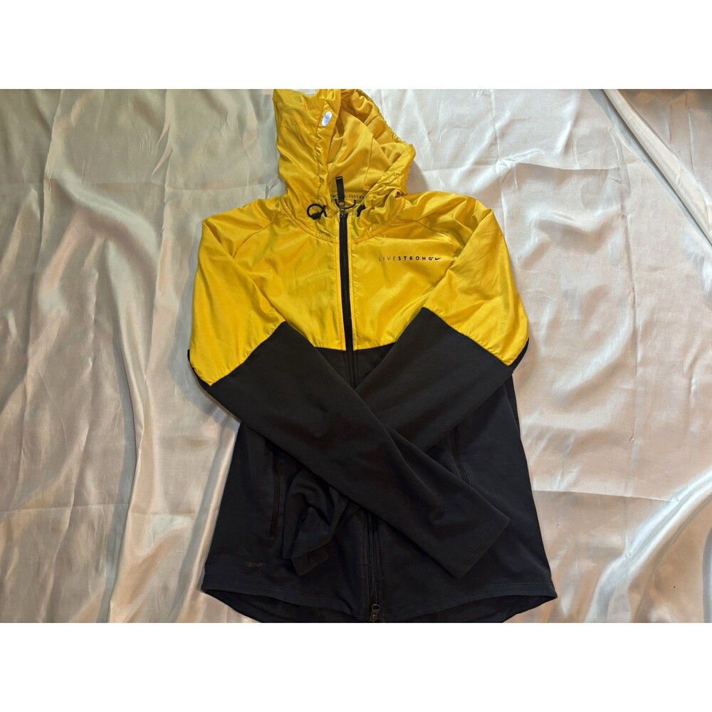 Nike Dri-FIT LIVESTRONG Hooded Full Zip Windbreaker Jacket Mens M Yellow/Black